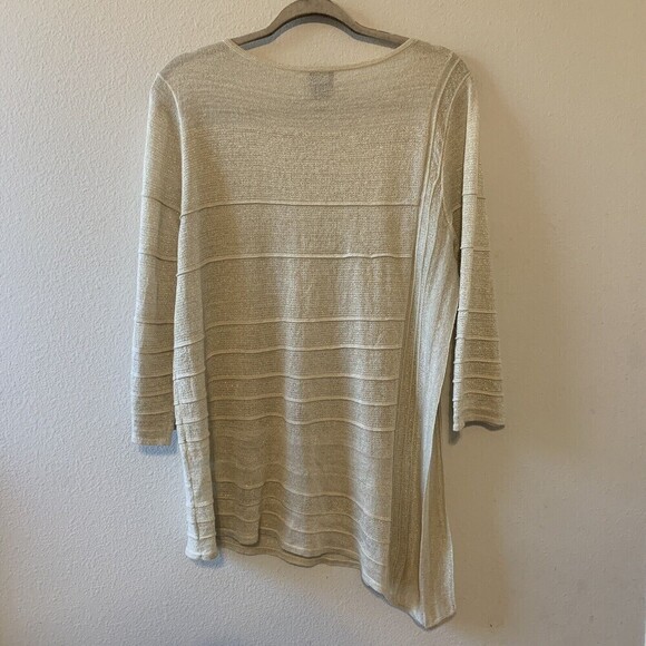 Chico's Travelers Sz Large Gold Shimmer Metallic Stretch Tunic Pullover Sweater - Picture 3 of 5